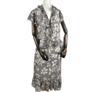 VTG Leilei Silk 2-Piece Cheetah Dotted Floral Casual Flair Skirt & Shirt Size Lg